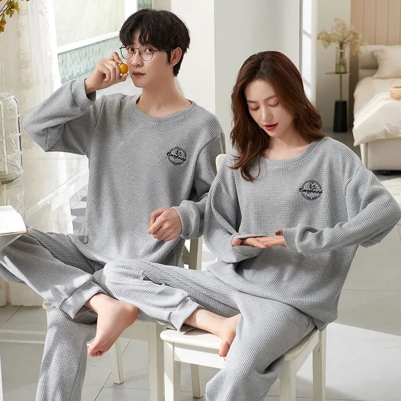 Autumn Couple Pajamas Sets Cartoon Men Sleepwear Leisure Cotton Plus Size Long Sleeve Women Homewear pijama Homme Mujer Dropship