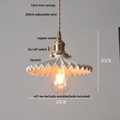 IWHD White Ceramic LED Pendant Lamp Bedroom Study Balcony Wire Adjustable Copper Socket Nordic Modern Home Decor Hanging Lights