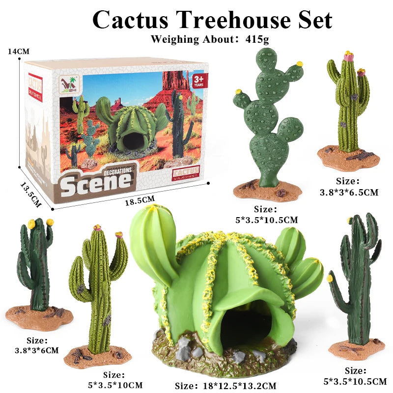 Oenux Simulation Home Decoration Stone Tree Stump Baobab Cacti Farm House Car Fence Accessory Animals Model Education Kids Toys