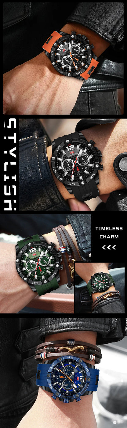 MINI FOCUS Multifunctional Sports Quartz Watch Mens Watches Waterproof Chronograph Wrist Watch with Date Luminous Hands 0349G