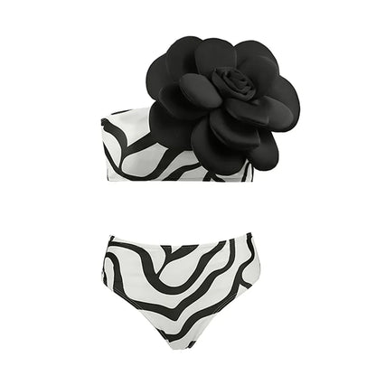 2026 New Sexy White 3D Flower Solid Two Piece Push Up Bikini Set Luxury Swimwear Women Swimsuit Beachwear Summer Bathing Suit