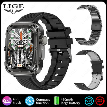 LIGE New 2.1" Ultra HD NFC Bluetooth Call Smart Watch Men Compass GPS Track 460mAH Battery Waterproof Watches For Android IOS