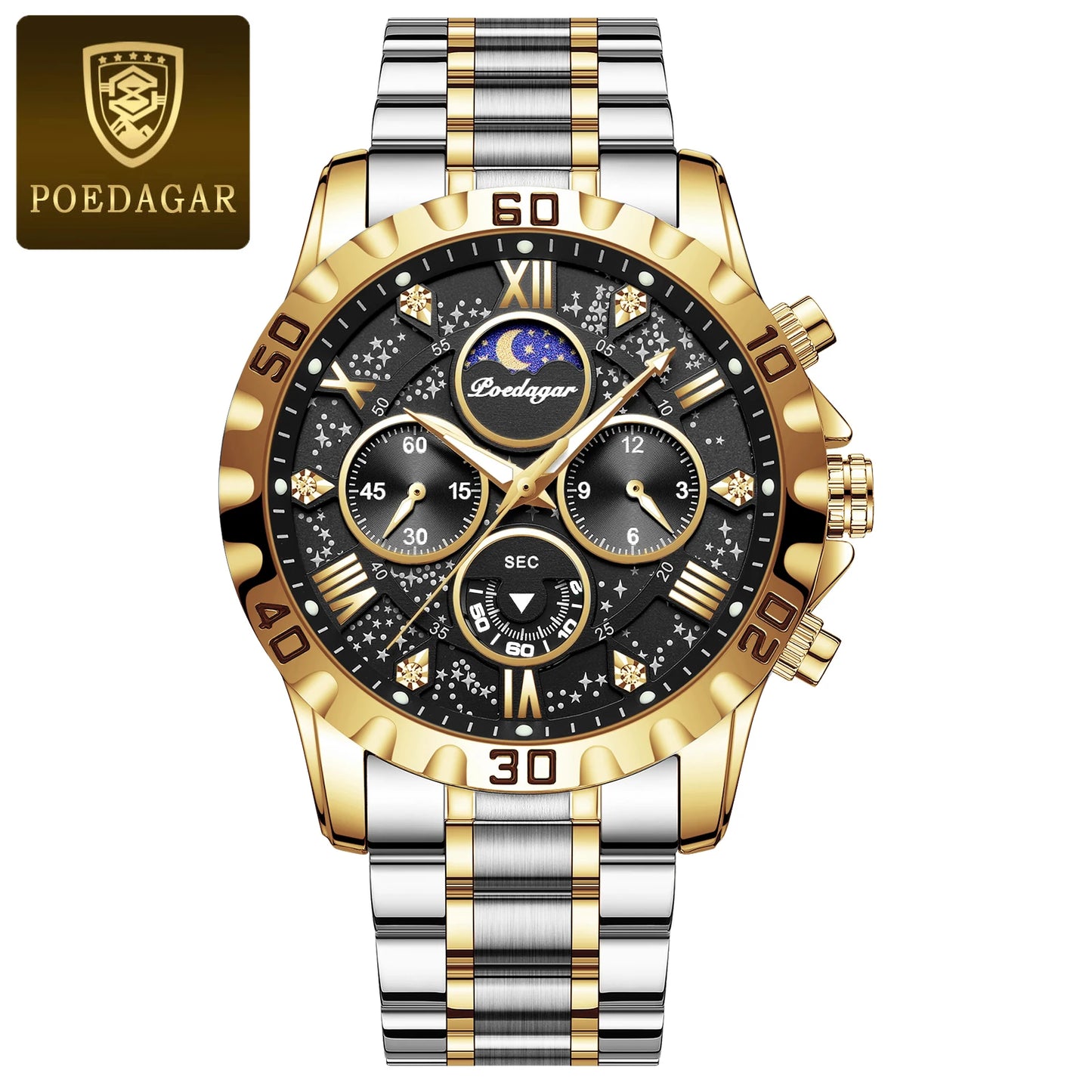 POEDAGAR Luxury Brand Men Watch Chronograph Waterproof Stainless Steel Luminous Male Watch Quartz Fashion Watches For Men Reloj