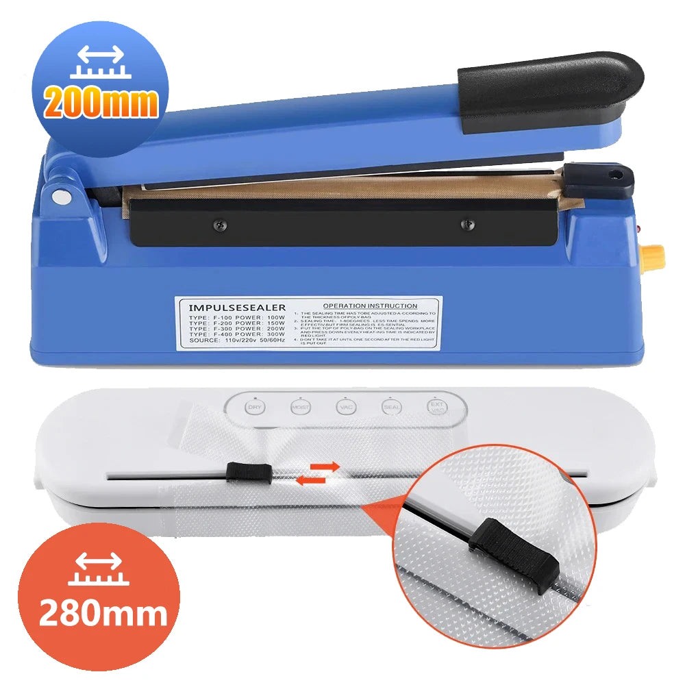 280/200mm 110/220V Heat Seal Machine Household Impulse Vacuum & Power Suction Food Meat Plastic Bag Sealer Kitchen Fruit Storage