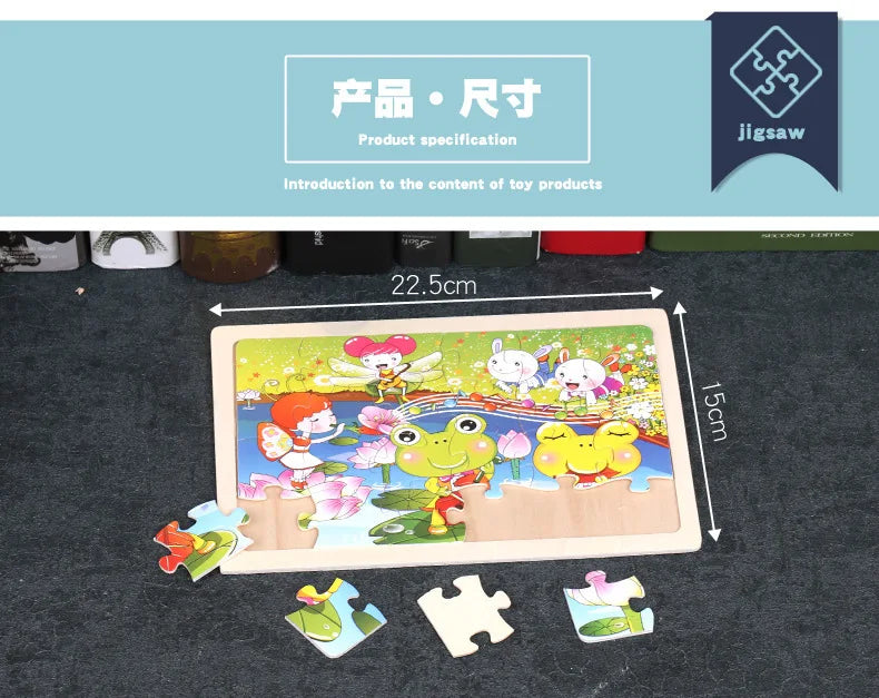 New 24 Pieces Wooden Puzzles Cartoon Animal Wood Jigsaw Learning Toys for GIFT
