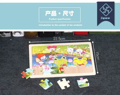 New 24 Pieces Wooden Puzzles Cartoon Animal Wood Jigsaw Learning Toys for GIFT