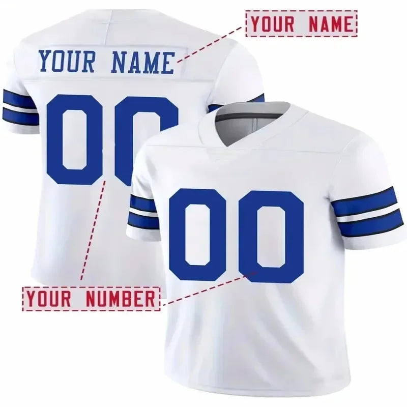 Customized Name And Number Men's Embroidered American Football Jersey Dallas White V-Neck Personalized Short Sleeved Shirt