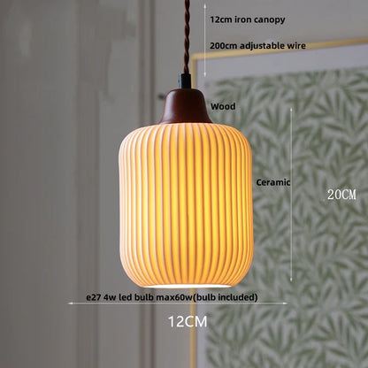 IWHD White Ceramic LED Pendant Lamp Bedroom Study Balcony Wire Adjustable Copper Socket Nordic Modern Home Decor Hanging Lights