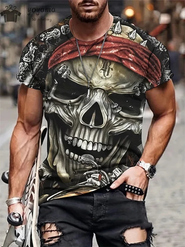 New Men's Horror Skull Print T-Shirt 3D  O-Neck Short Sleeve Fashion Oversized T-Shirts Men's Summer Street Clothing