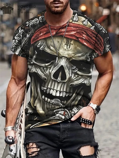 New Men's Horror Skull Print T-Shirt 3D  O-Neck Short Sleeve Fashion Oversized T-Shirts Men's Summer Street Clothing