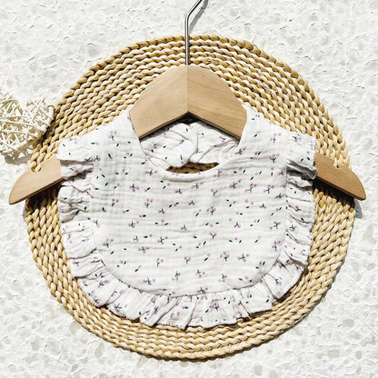New Spring and Summer Baby Small Floral Bib, Girls' Gauze Ruffle Bib, Cute Baby Drool Towel