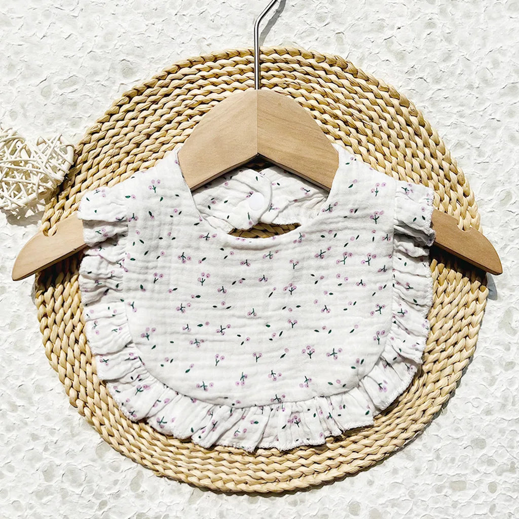 New Spring and Summer Baby Small Floral Bib, Girls' Gauze Ruffle Bib, Cute Baby Drool Towel