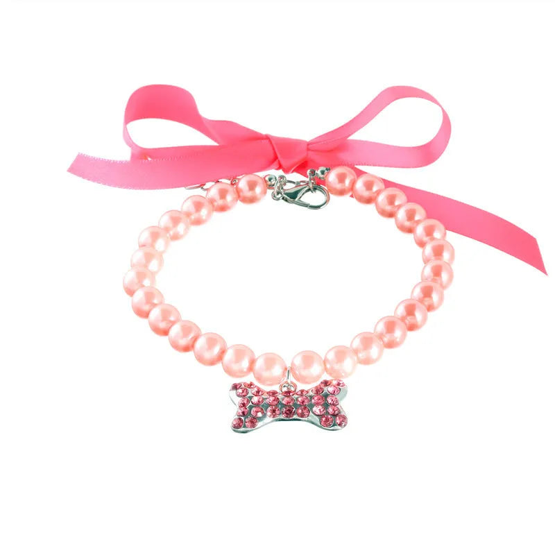 Bling Pearl Dog Collar Small and Medium Dogs Crown Hair Clips Puppy Accessories Doggy Heart and Bone Necklace Pet Supplies