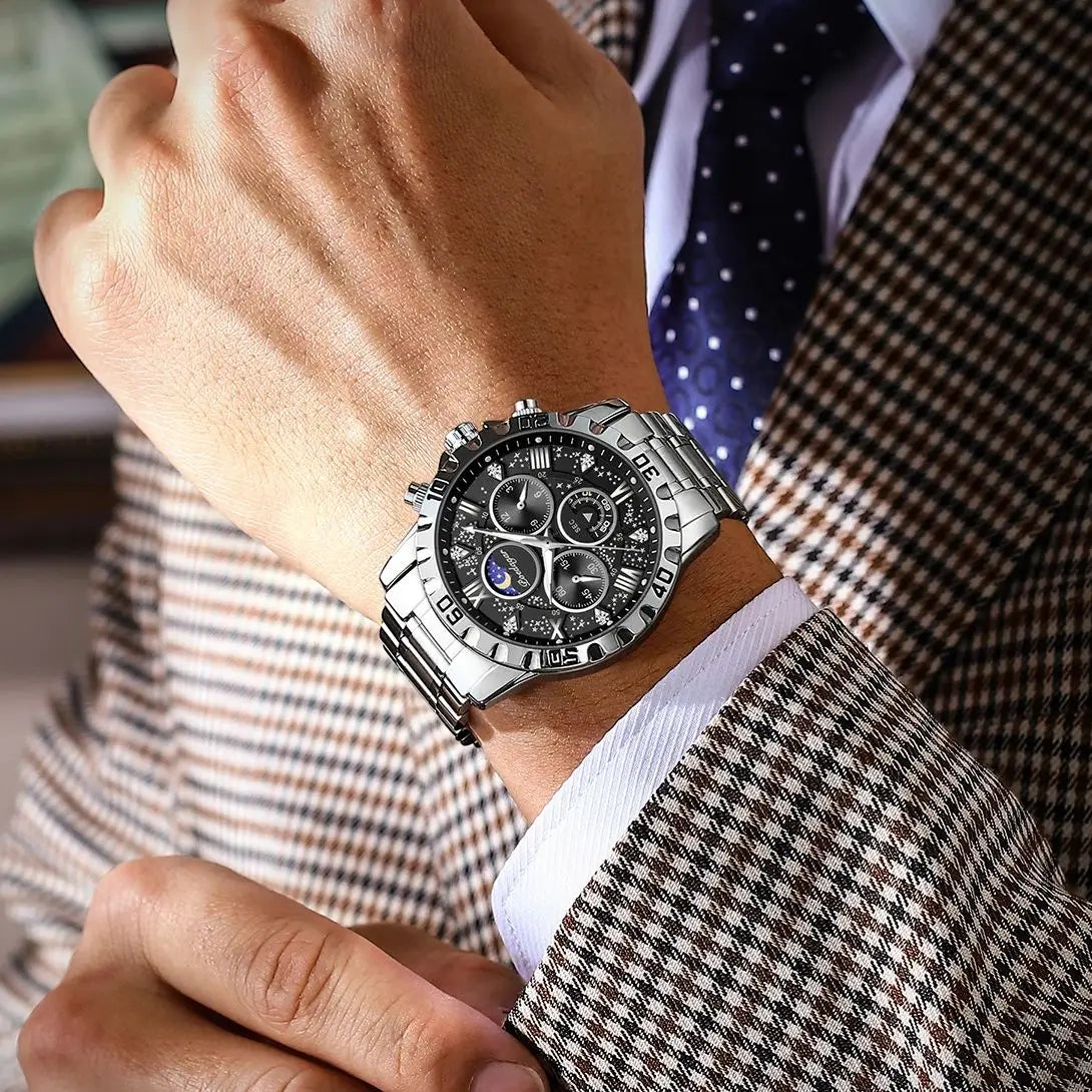 POEDAGAR Luxury Brand Men Watch Chronograph Waterproof Stainless Steel Luminous Male Watch Quartz Fashion Watches For Men Reloj
