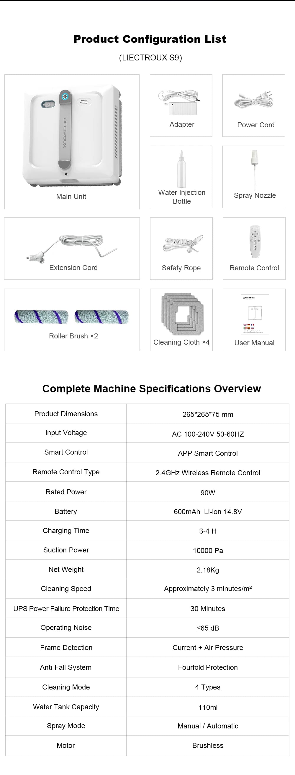 2026 Robot Window Vacuum Cleaner Liectroux S9, 10000Pa,2 Roller Brush,6-Way Water Spray,APP Control,Smart Glass Wall Cleaning