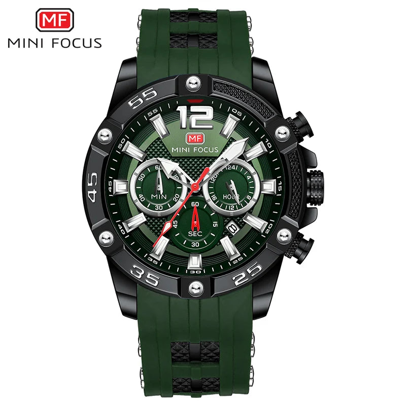 MINI FOCUS Multifunctional Sports Quartz Watch Mens Watches Waterproof Chronograph Wrist Watch with Date Luminous Hands 0349G