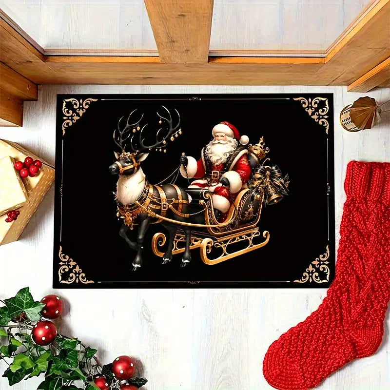 Christmas Santa Claus Welcome Mat Non Slip Floor Rug Washable Bedroom Kitchen Entrance Doormat Polyester Home Decor Carpet