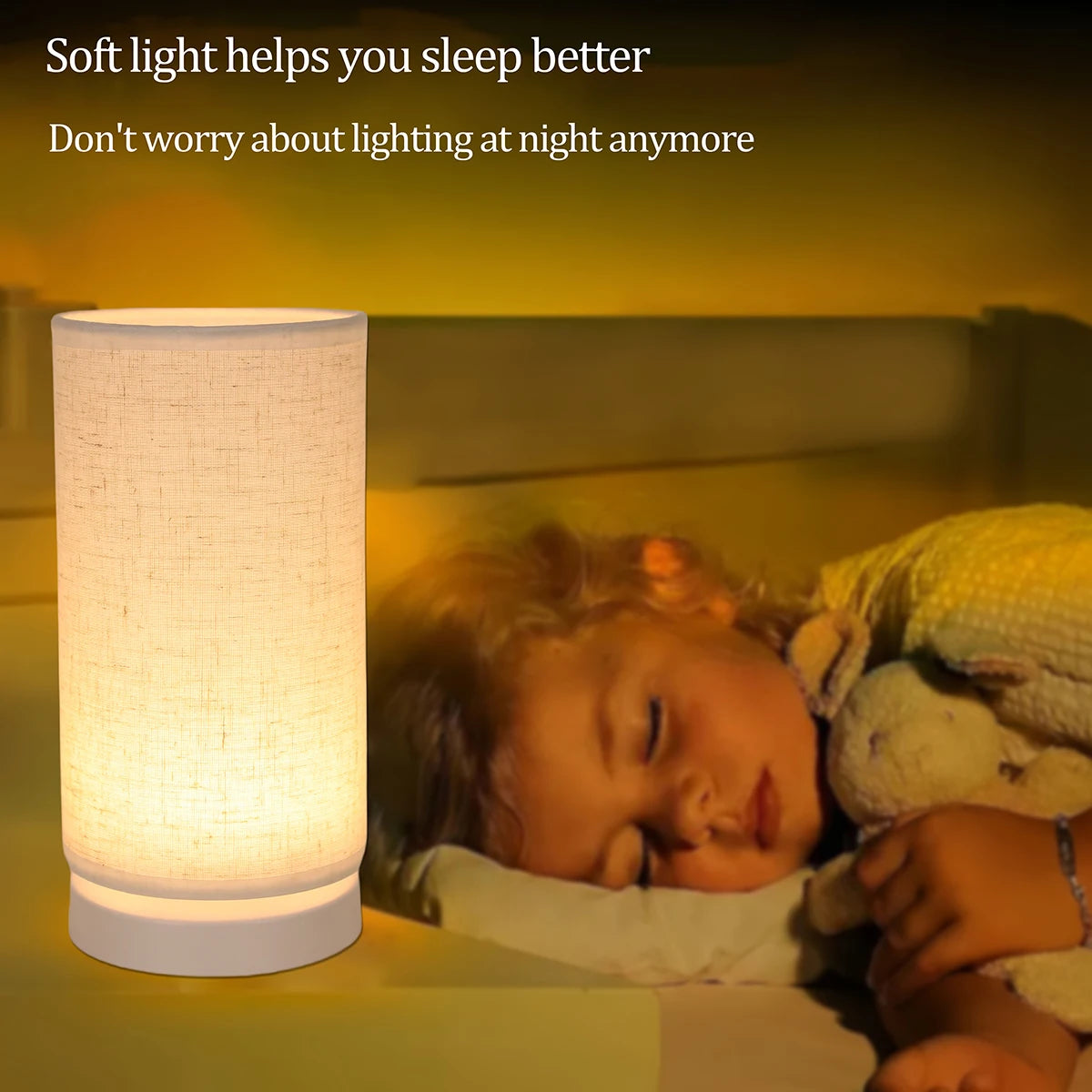 Fabric cylinder desk lamp linen lampshade LED home lighting decoration desk lamp suitable for bedroom lighting