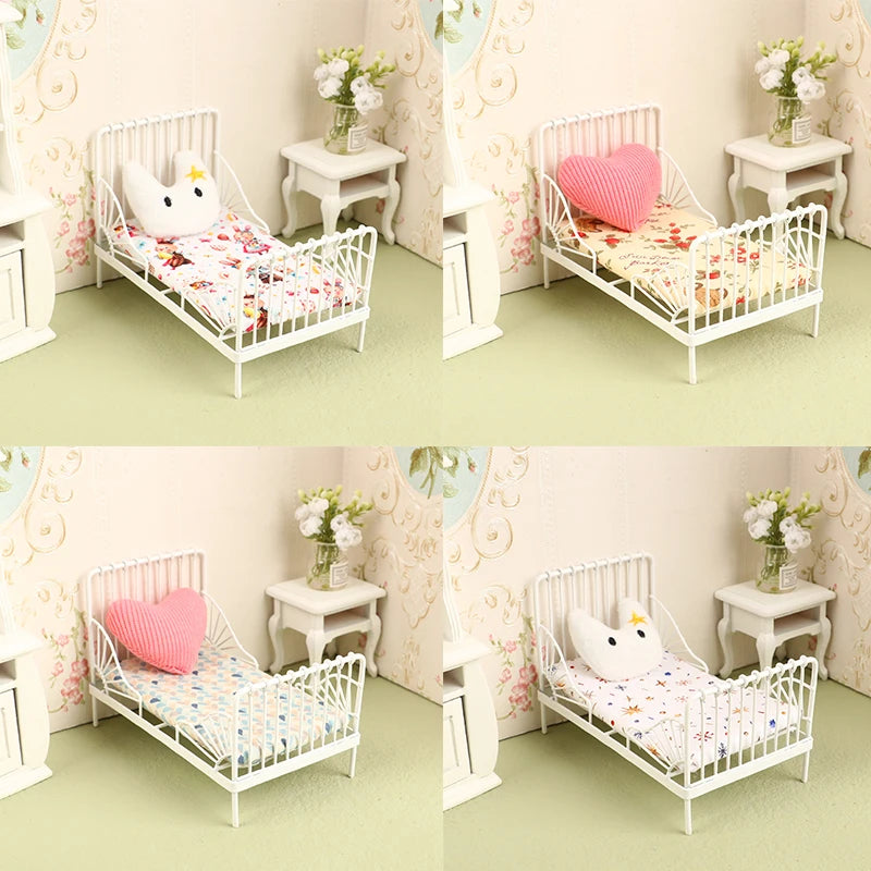 1:12 miniature bed for dolls Dollhouse Iron doll bed Furniture toy children simulation house role play toys collection gifts