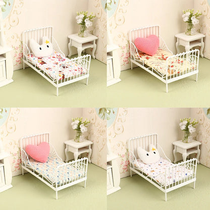 1:12 miniature bed for dolls Dollhouse Iron doll bed Furniture toy children simulation house role play toys collection gifts