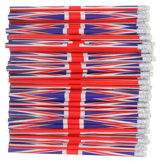60 Pcs Colored Pattern Pencils England Flag Wooden Sketching Writing Drafting Bulk Solid Color Lead Pencils With Eraser School