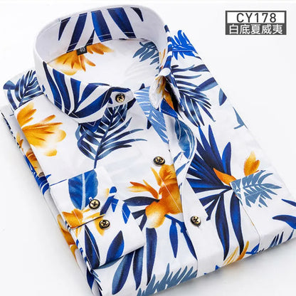 New men's shirt long sleeve spring and summer thin business casual wear fashion breathable slim print high quality plaid