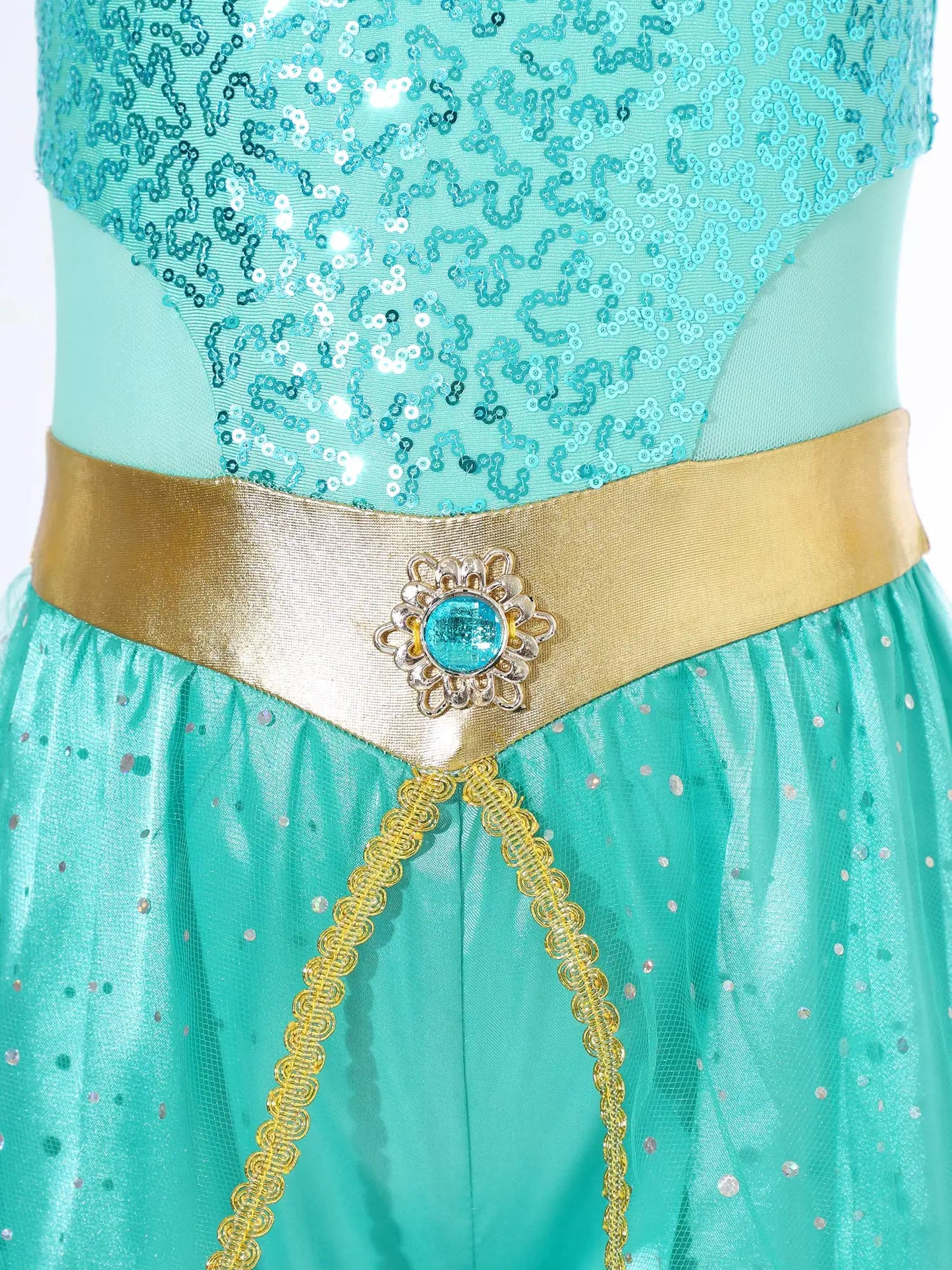 Shiny Sequin Gem Girls Halloween Jasmines Costume Kids Arabian Princess Cosplay Fancy Jumpsuit with Choker for Dance Performance