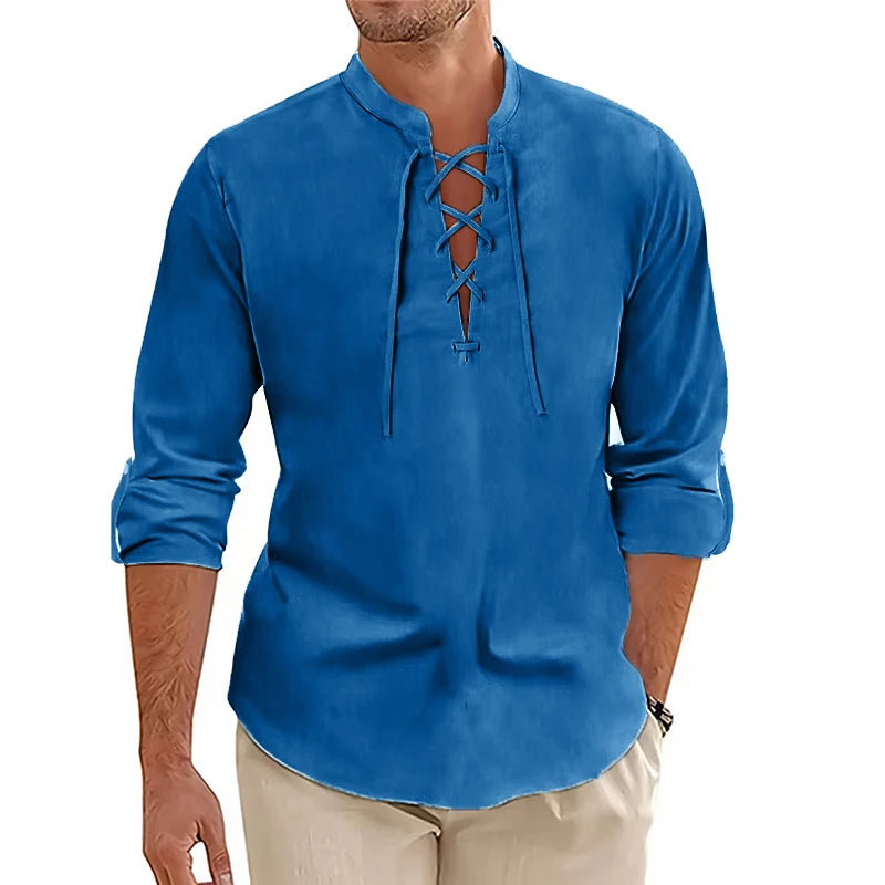 New Men's Long Sleeved Vintage Shirt Medieval Viking Top Cotton Shirts Men Halloween Costume Breathable Mens Tshirts Yoga Shirts