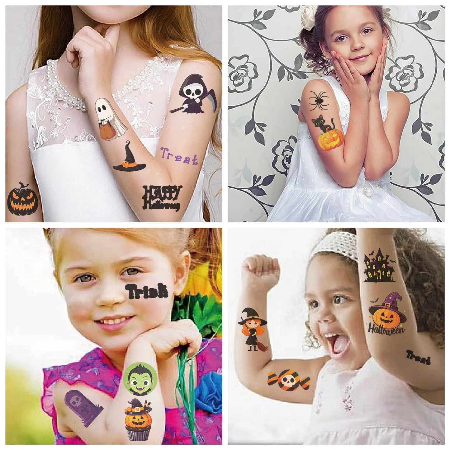 10 Sheets Halloween Pumpkins Tattoo Sticker Temporary Fake Tattoo Arm Hands Body Waterdichte Tatouages Pour Gift Kids Toys