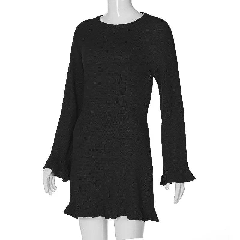 2026 Women Ins Style Sexy Backless Neck-hanging Long Sleeve Fishtail Dress Knit Beachwear Summer Swimsuit Bikini Cover-ups A2825