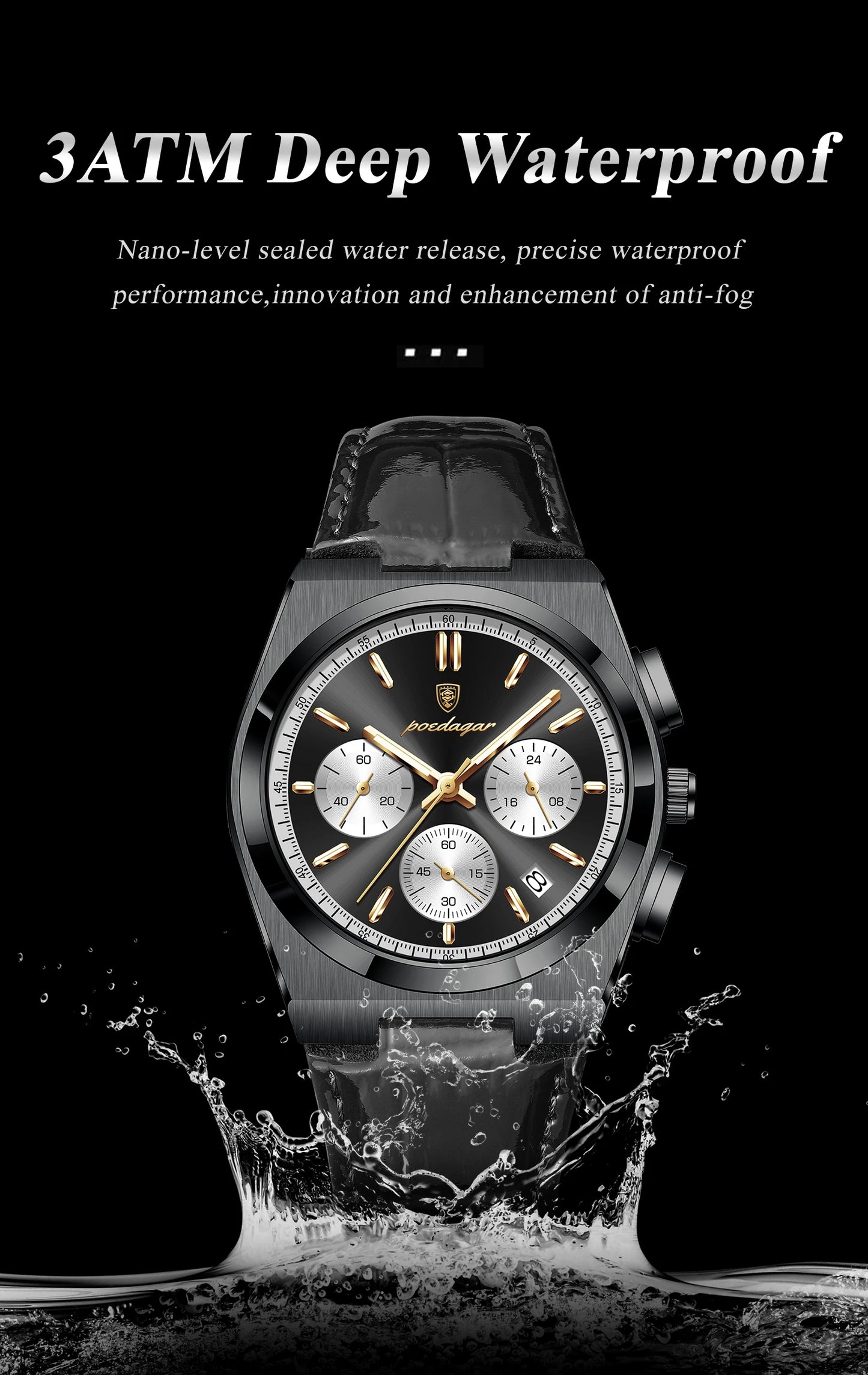POEDAGAR Business Functional Male Watch Waterproof Luminous Chronograph Date Sports Men Wristwatch Leather Men's Quartz Watches