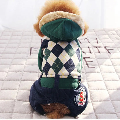 Winter Pet Thickened Warm Clothing Fashion Plaid Dog Four Legs Clothes Puppy Hoodie Teddy Yorkshire Coat Pet Supplies