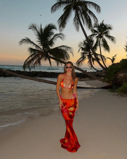 New Bikini Beach Skirt Tunics for Beach Long Leaves Print Bikini Cover up Robe de Plage Sarong Beach Swimsuit cover-ups