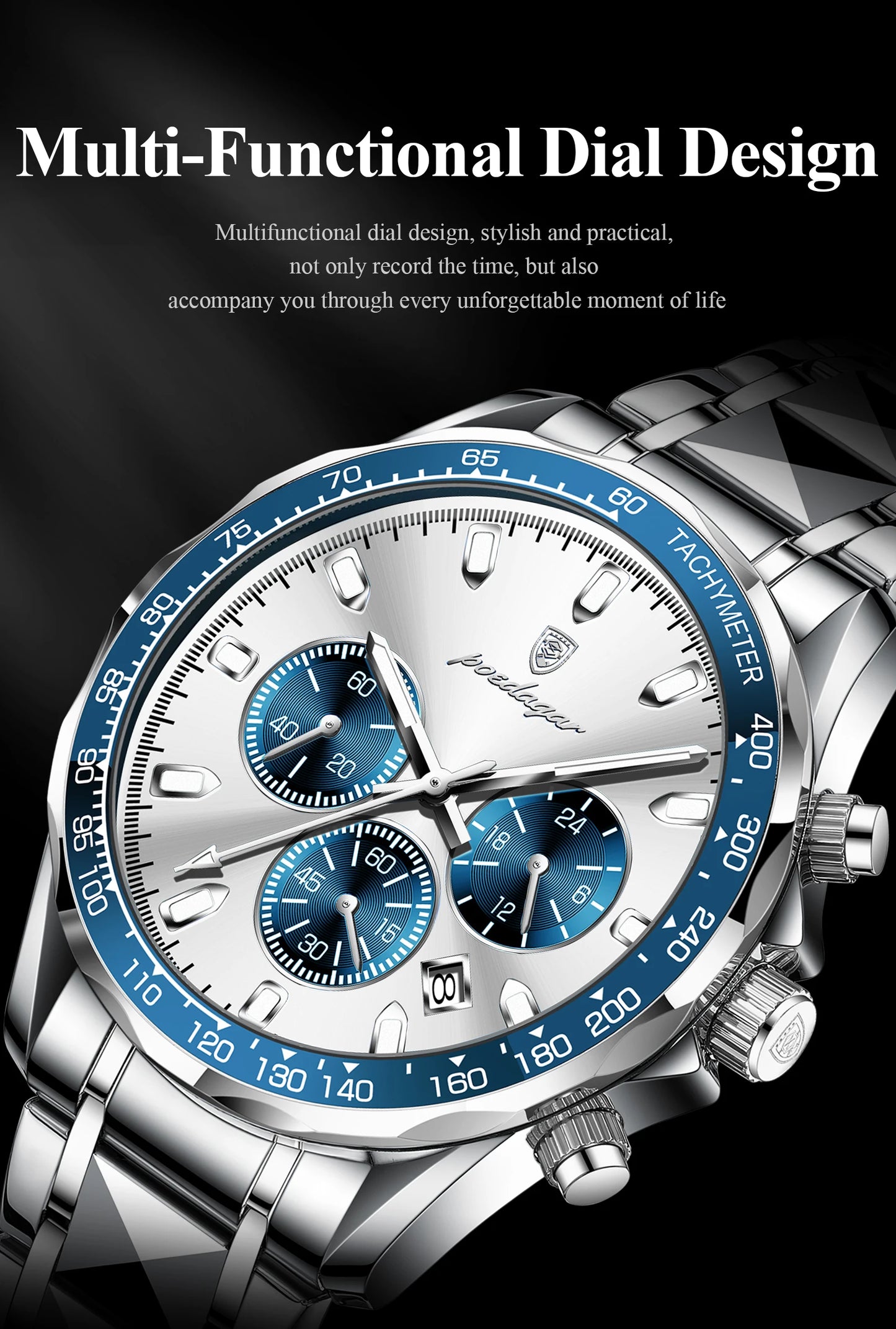 POEDAGAR Luxury Brand Men Watch Waterproof Luminous Stainless Steel Men's Watches Chronograph Date Quartz Business Watch For Man