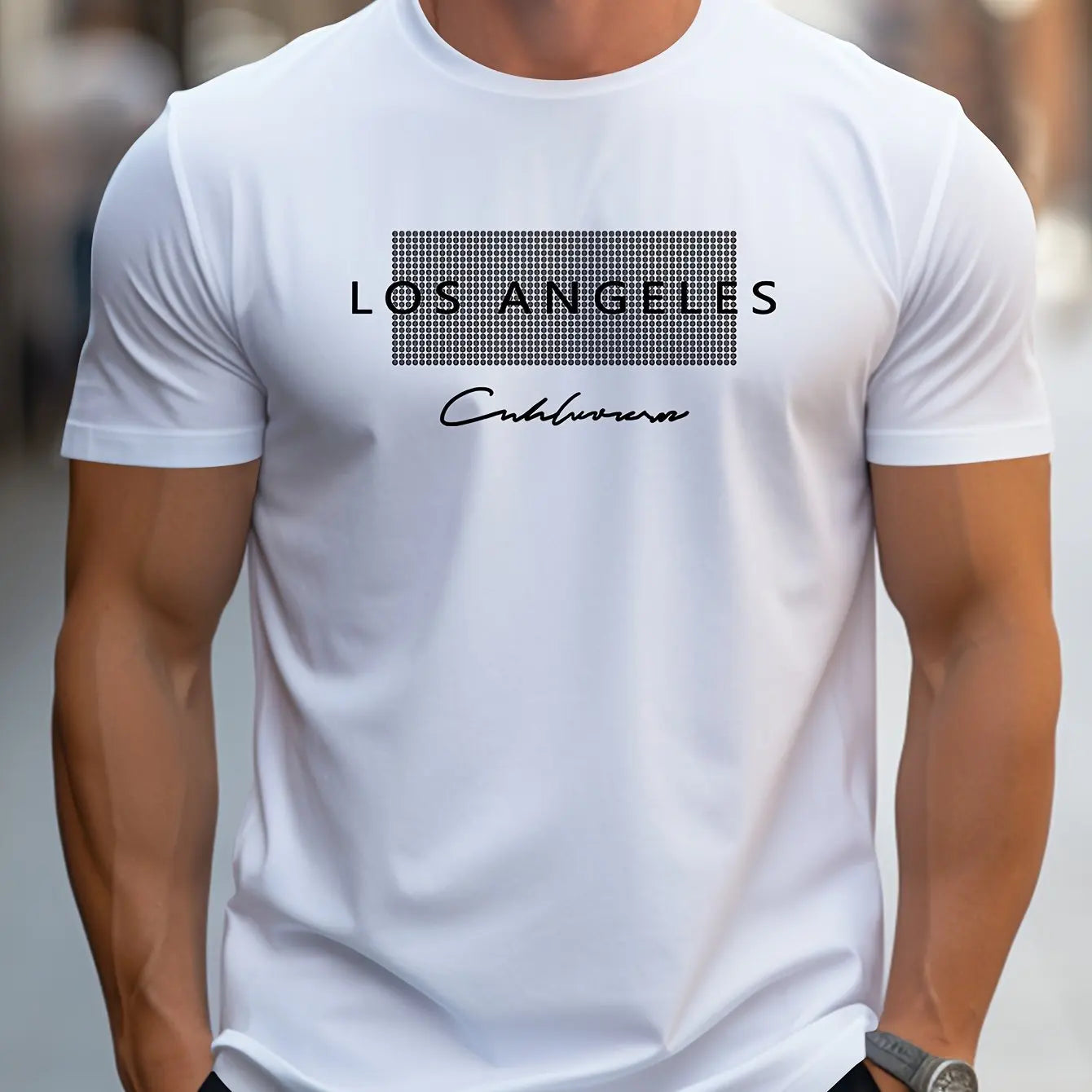 Men's  summer loose fit large Los Angeles Graphic printed slim fit casual sports round neck short sleeved T-shirt top