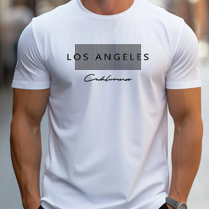 Men's  summer loose fit large Los Angeles Graphic printed slim fit casual sports round neck short sleeved T-shirt top