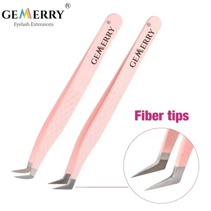 GEMERRY 1 Pcs Pink Gradient Angel Eyelash Tweezers Fiber Tips High Precision Professional Stainless Steel Tool
