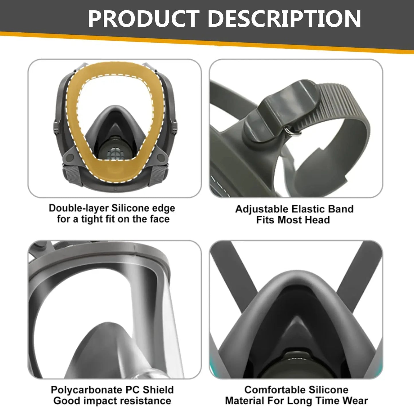 Full Face Gas Masks Survival Chemical Respirator with 40mm Filter, Full Face Respirator Gas Mask with 40mm Activated Carbon Filt