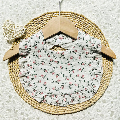 New Spring and Summer Baby Small Floral Bib, Girls' Gauze Ruffle Bib, Cute Baby Drool Towel
