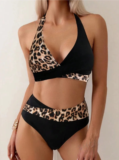 New Sexy Backless Bikini Cross Strap Color Collision Swimwear Women Split Bikini Set Two Pieces Bathing Suit Beachwear Swimsuit