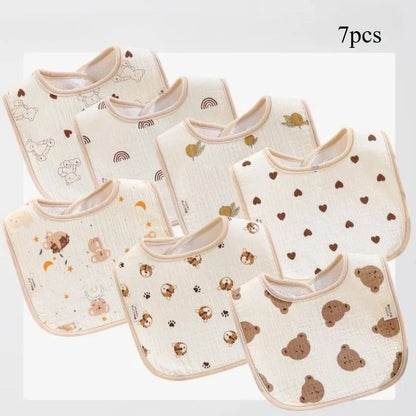 7pcs Cotton Baby Bibs Waterproof Burp Cloths Newborn Saliva Towel Cartoon Print Babies Accessories Baby Feeding Bib Items