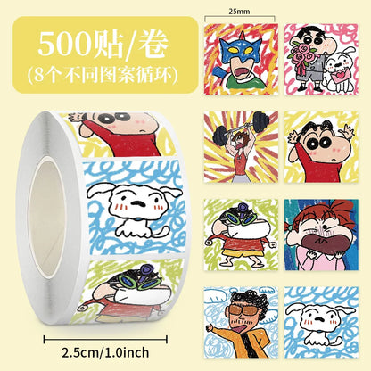 500pcs/Roll Crayon Shin-chan Anime Cartoon Sealing Sticker DIY PVC Laptop Decals Decoration Stiker Reward Gift Toys