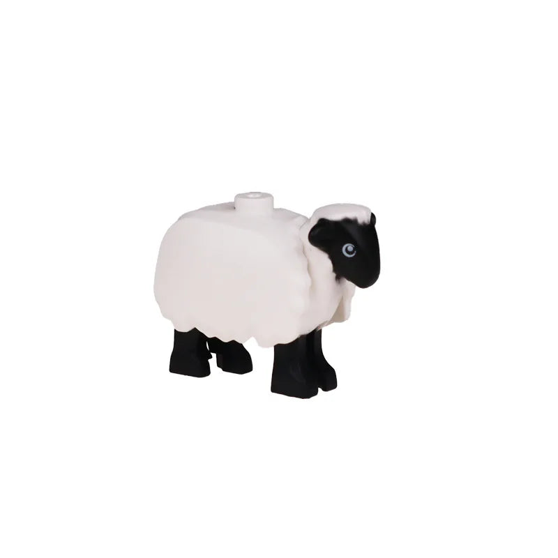City Animal Zoo Farm Series Building Blocks Street View Panda Brown Bear Cat Pig Long Wool Sheep Cow Cattle Pet Bricks Toys Kids