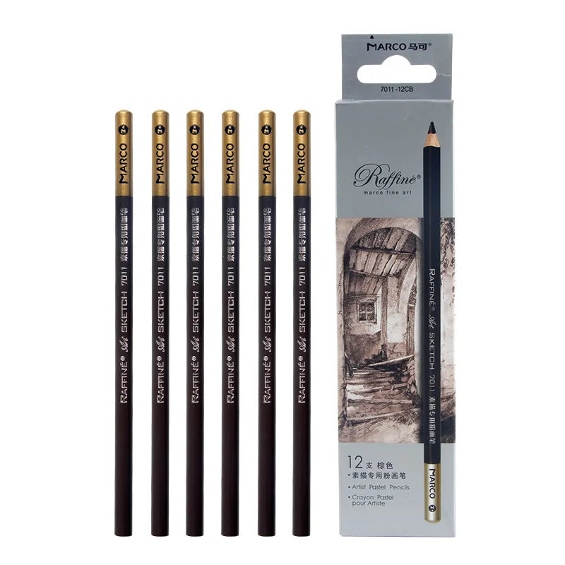 12pcs/box High Gloss Painting White Charcoal Pen Brown Comic Sketch Design Stroke Pen School Graffiti Art Supplies