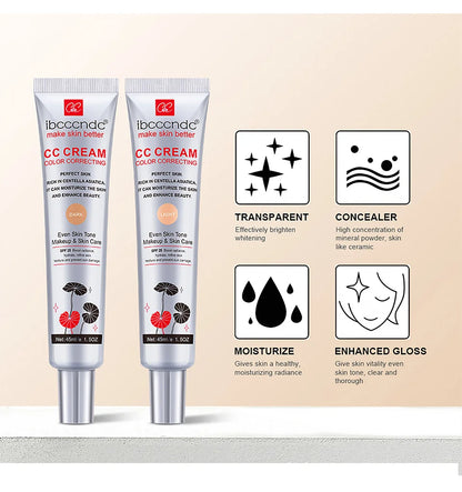 Correcting CC Cream Foundation Moisturizing Waterproof Even Skin Tone Base Makeup Lasting Conceal Pores CC Cream Primer Cosmetic