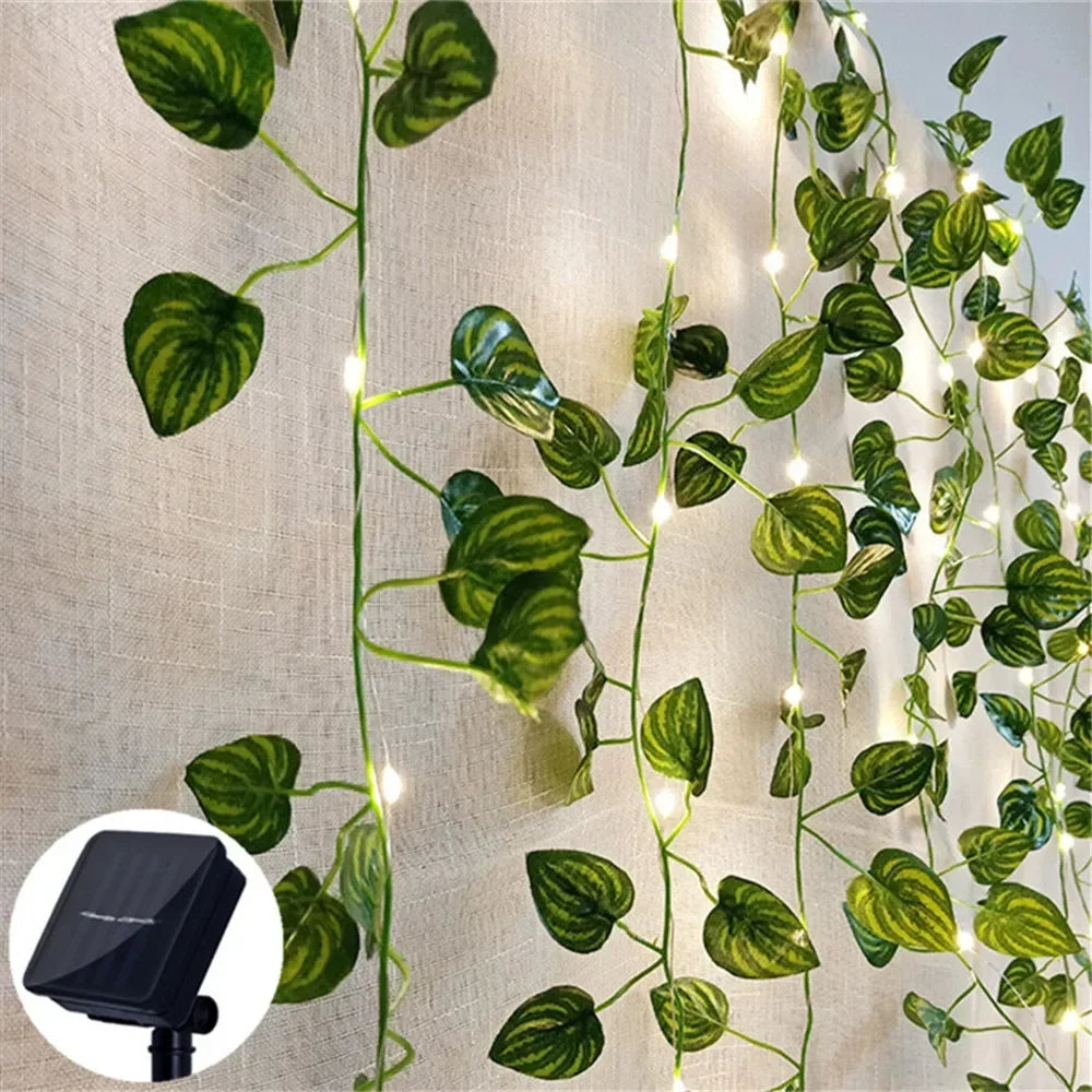 Solar 2M/5M/10M Flower Green Leaf String Light Artificial Vine Fairy Light Tree Eave Garland Light for Party Wedding Home Decor