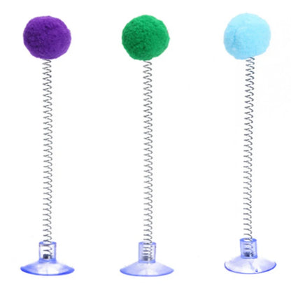 1pc Feather Spring Cat Interactive Toy Suction Cup Cat Fur Ball Teaser Wand Toys Cat Scratcher Toys Pet Supplies Random Color