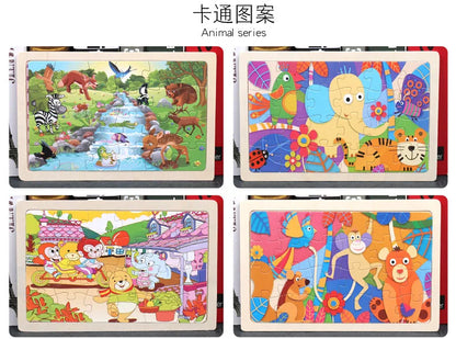 New 24 Pieces Wooden Puzzles Cartoon Animal Wood Jigsaw Learning Toys for GIFT