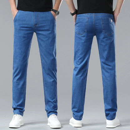 Summer Lyocell Men's Jeans Breathable Thin Casual Straight Stretch Business Work Denim Trousers Classic Fashion Brand Clothing