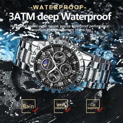 POEDAGAR Luxury Brand Men Watch Chronograph Waterproof Stainless Steel Luminous Male Watch Quartz Fashion Watches For Men Reloj